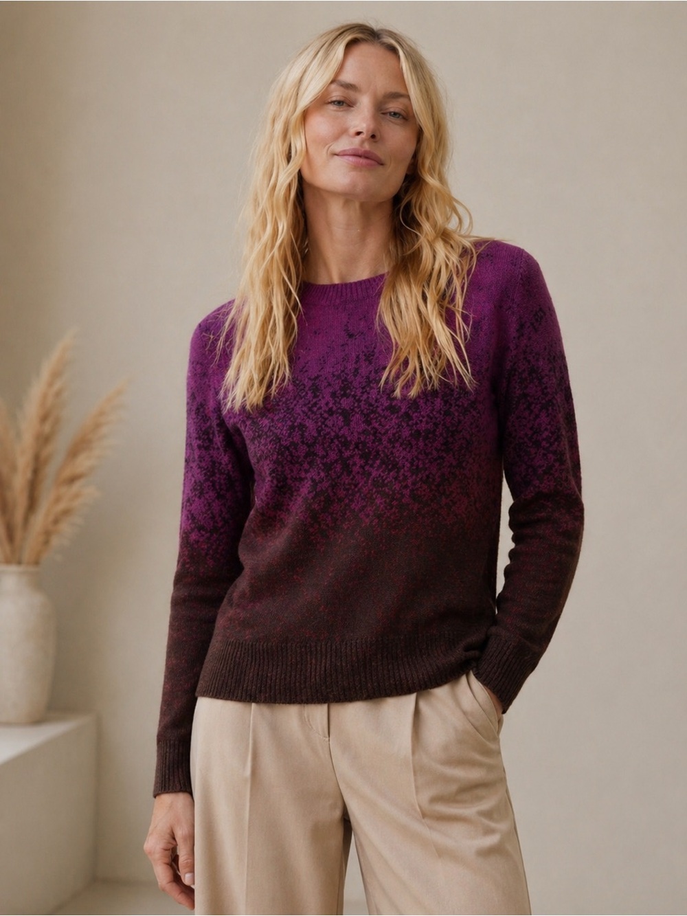 Athleta Merino Wool Sweater SP Ombre Plum Purple Crew Cozy Soft Knit Pullover